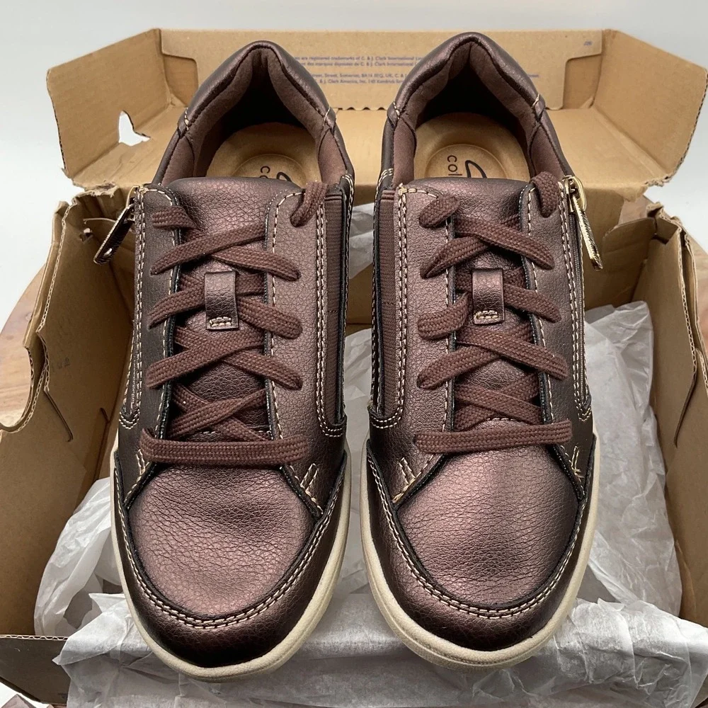 Clarks Bryianne Bayla Bronze Metallic Zip Fashion Sneakers Womens 5.5 M 26184077